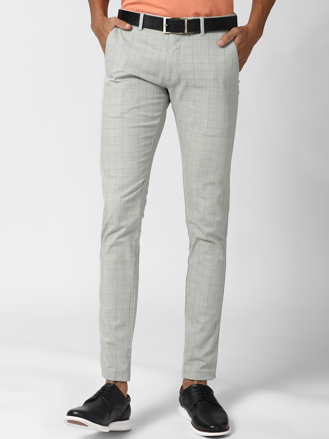 

Peter England Casuals Men Green Checked Skinny Fit Trousers