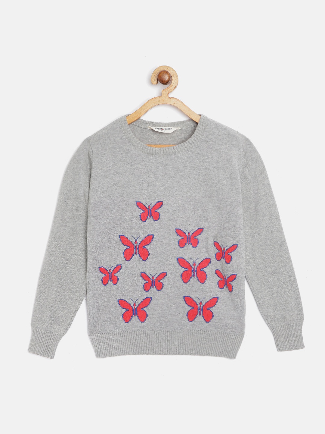 

Miss & Chief Girls Grey Quirky Printed Pure Cotton Pullover