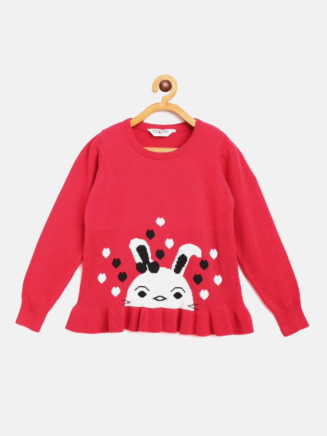 

Miss & Chief Girls Coral Red & White Rabbit Patterned Pure Cotton Pullover