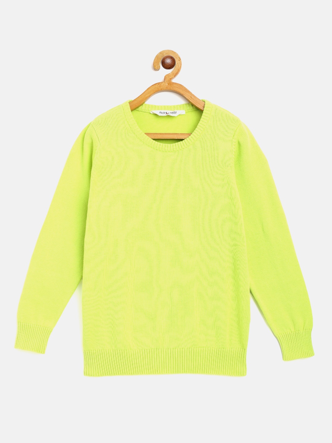 

Miss & Chief Boys Fluorescent Green Pure Cotton Solid Pullover