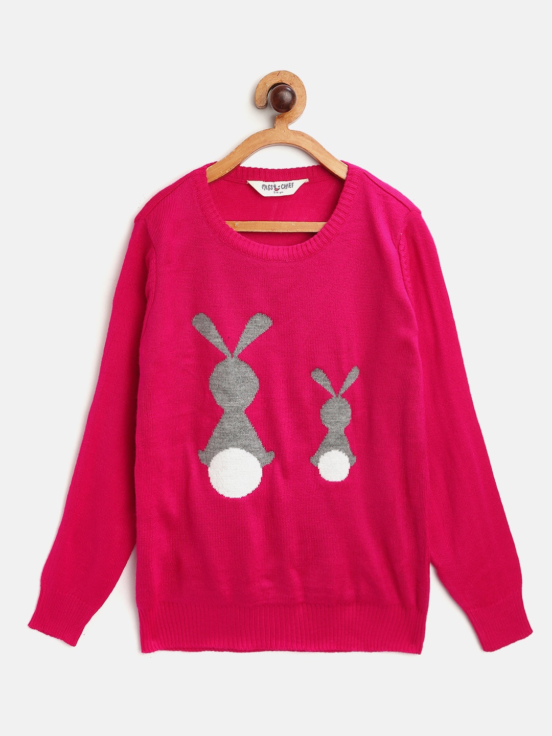 

Miss & Chief Girls Pink & Grey Cotton Patterned Pullover Sweater
