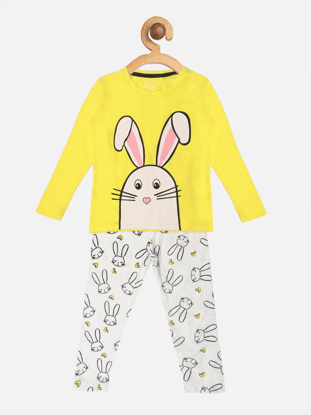 

Lazy Shark Girls Yellow & White Printed Night suit