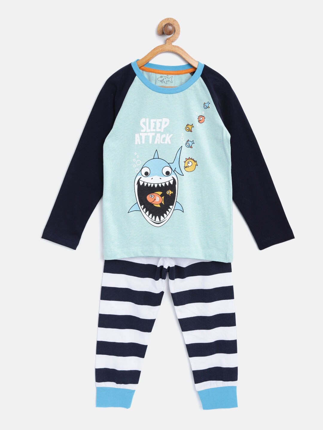 

Lazy Shark Boys Blue & White Printed Night suit