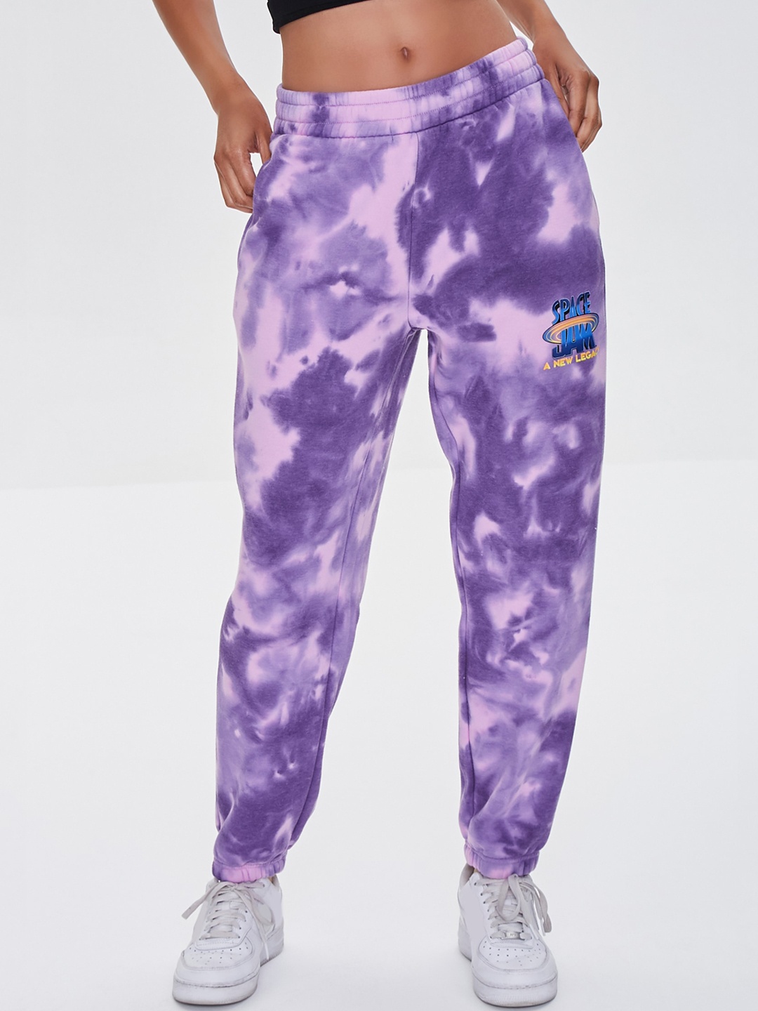 

FOREVER 21 Women Purple & Pink Tie and Dye Printed Trousers