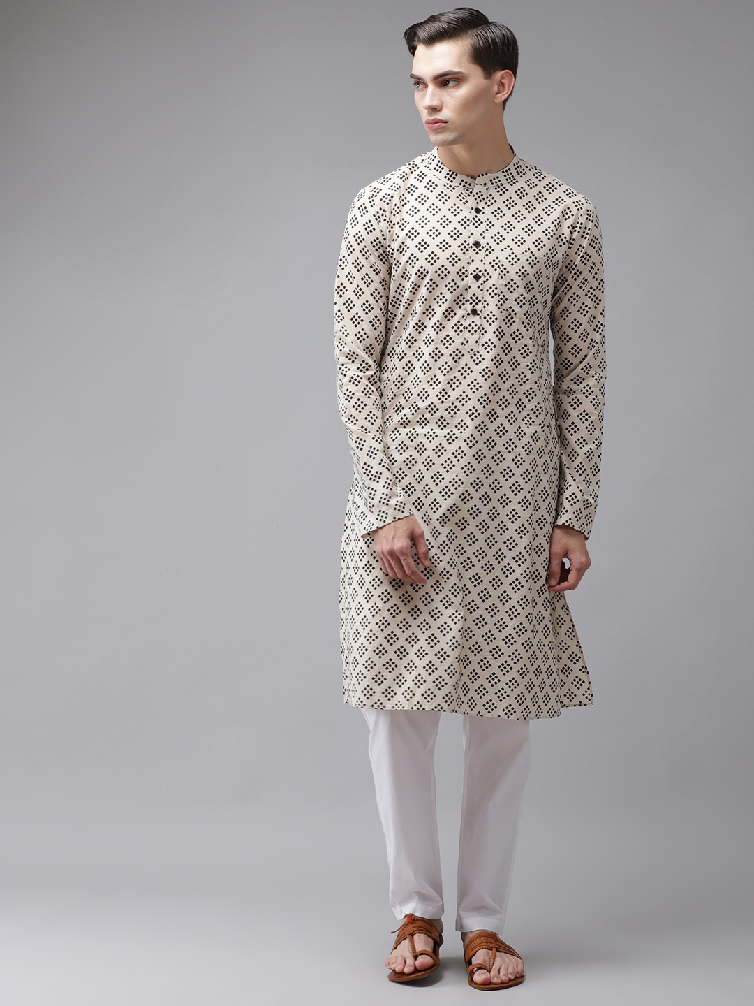 

See Designs Men Beige Printed Regular Pure Cotton Kurta with Pyjamas