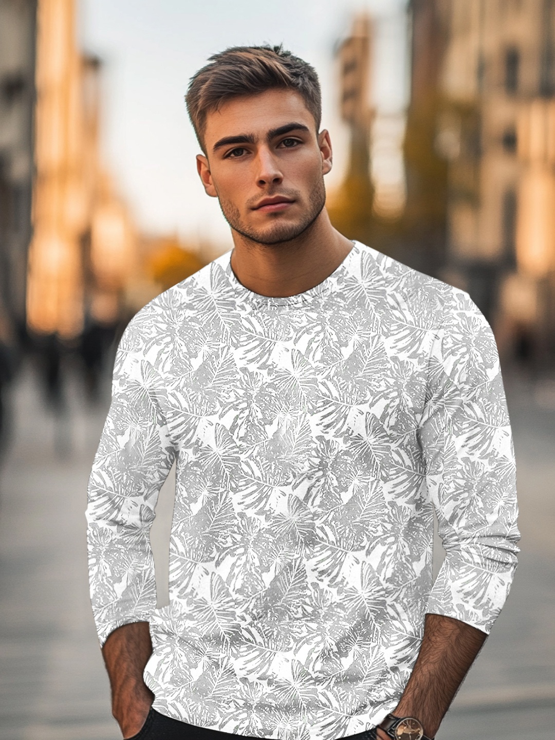 

Urbano Fashion Men White Grey Printed Slim Fit Training or Gym Pure Cotton T-shirt