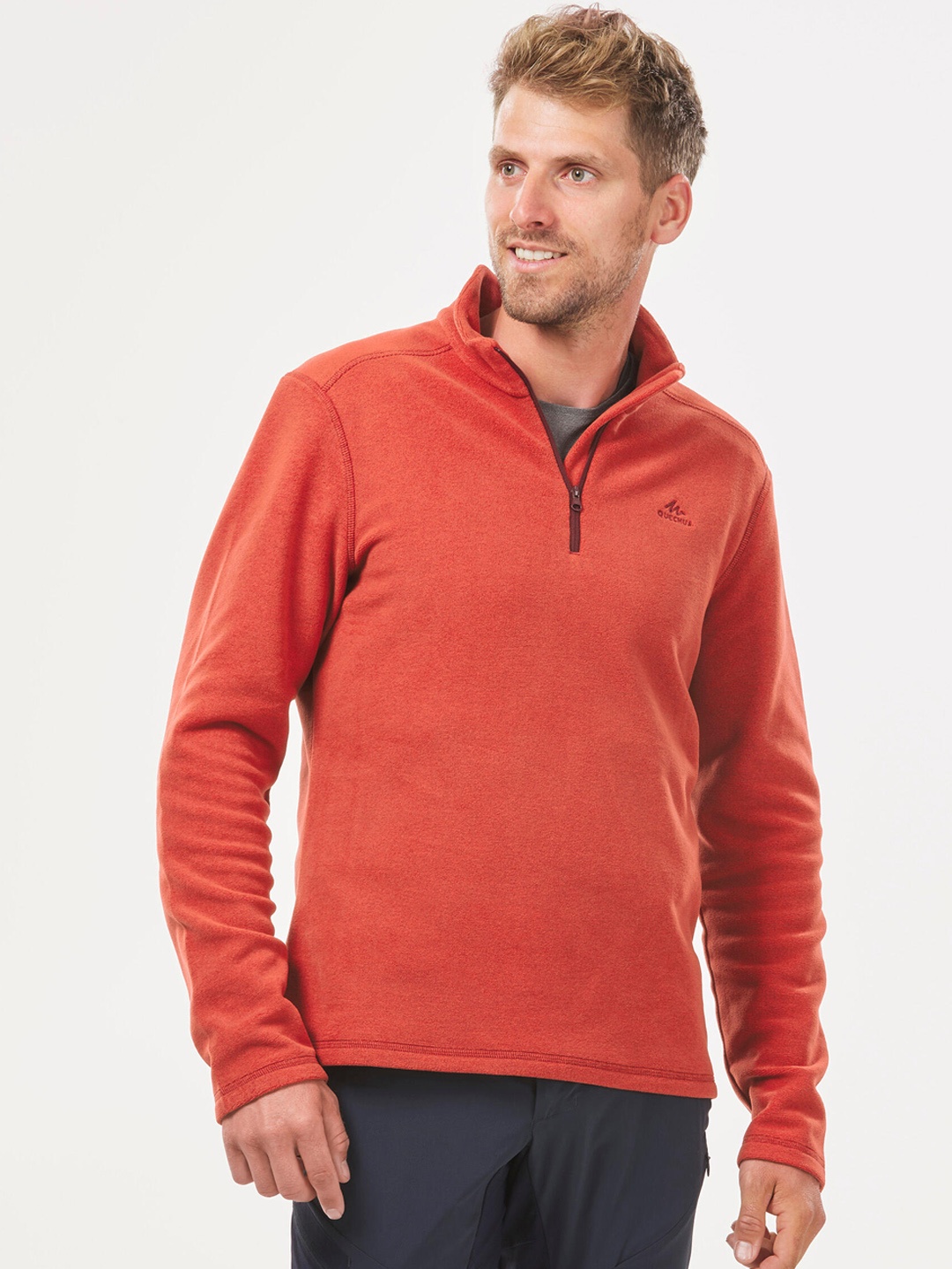 

Quechua By Decathlon Men Orange Lightweight Warm Fleece Sweater Half Zip