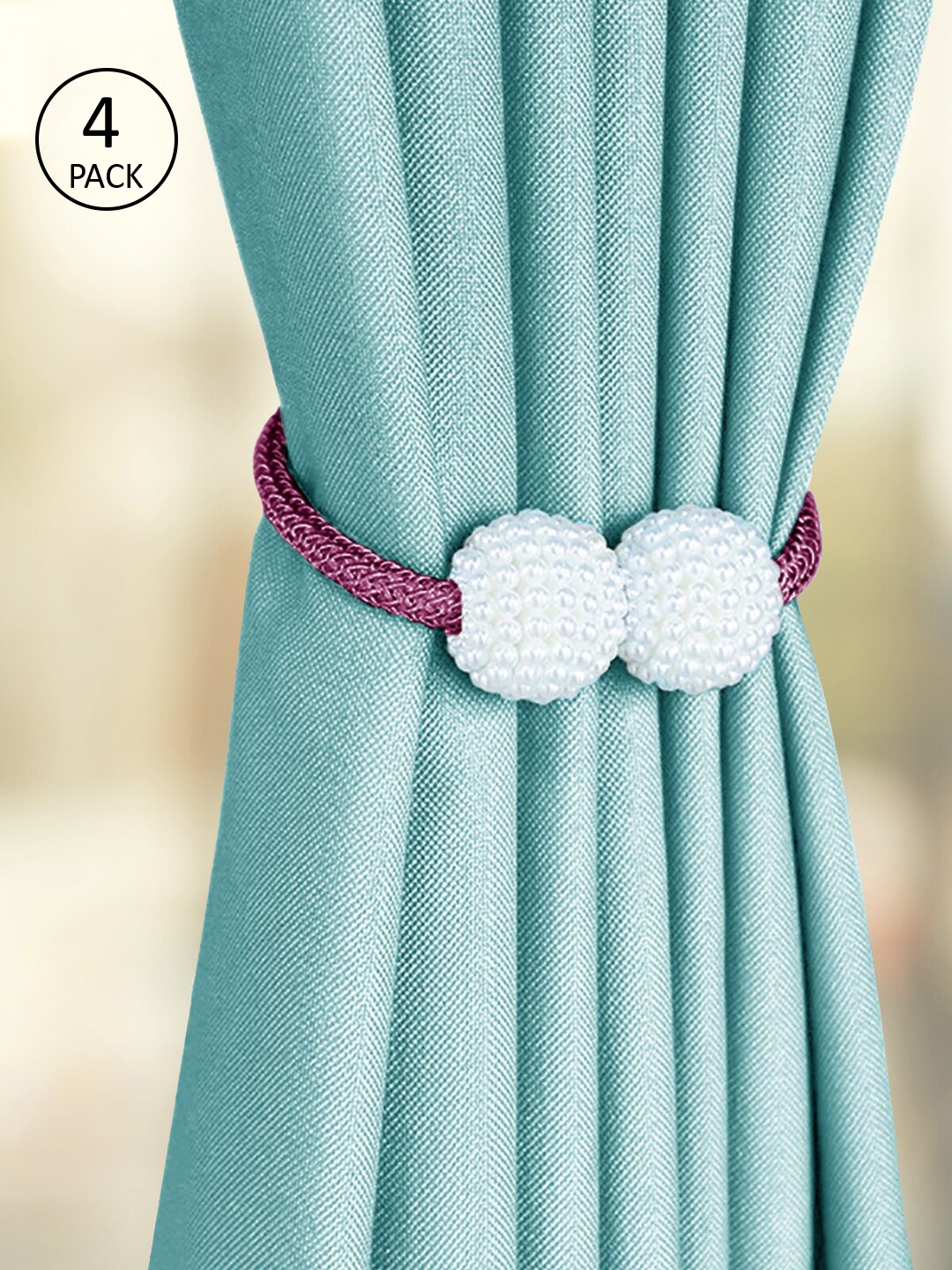

Story@home Magenta Set of 4 Magnetic Pearl Curtain Tassel Tiebackas