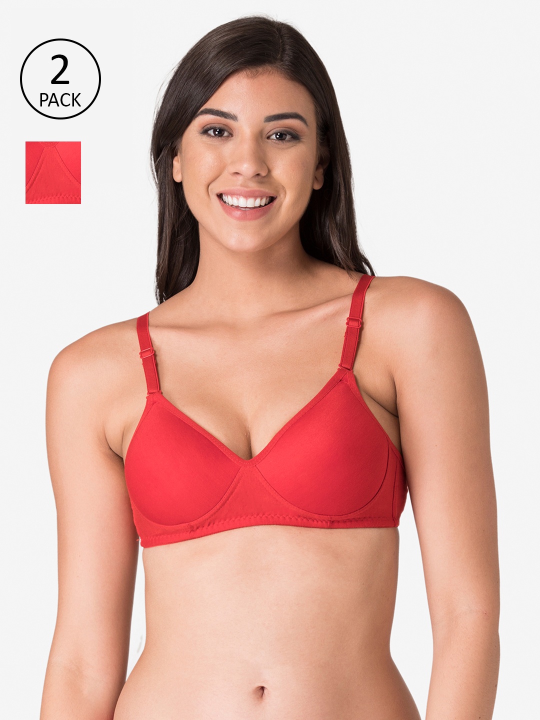 

KOMLI Set Of 2 Red Lightly Padded T-shirt Bras