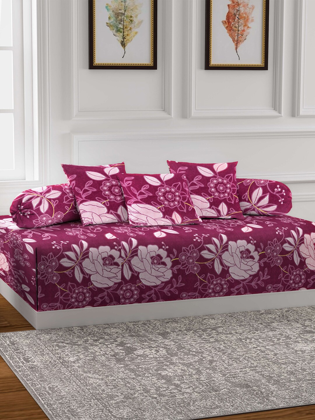 

Arrabi Pink Set of 6 Printed Diwan Set