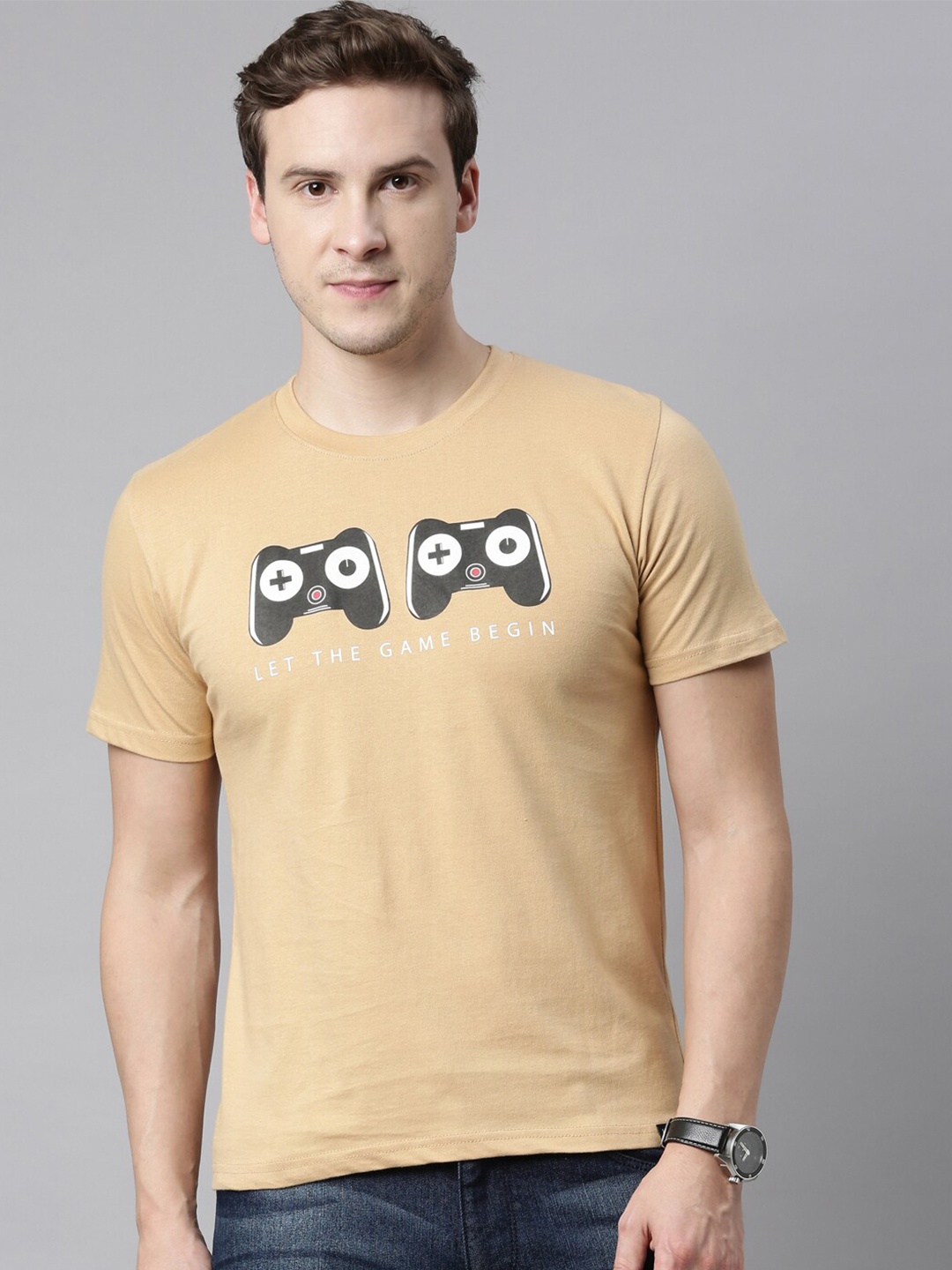 

Joven Men Beige Printed T-shirt