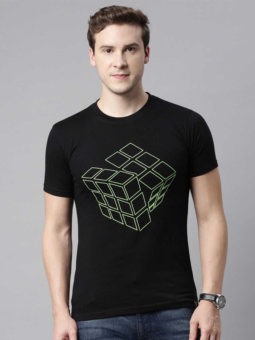 

Joven Men Black Printed T-shirt