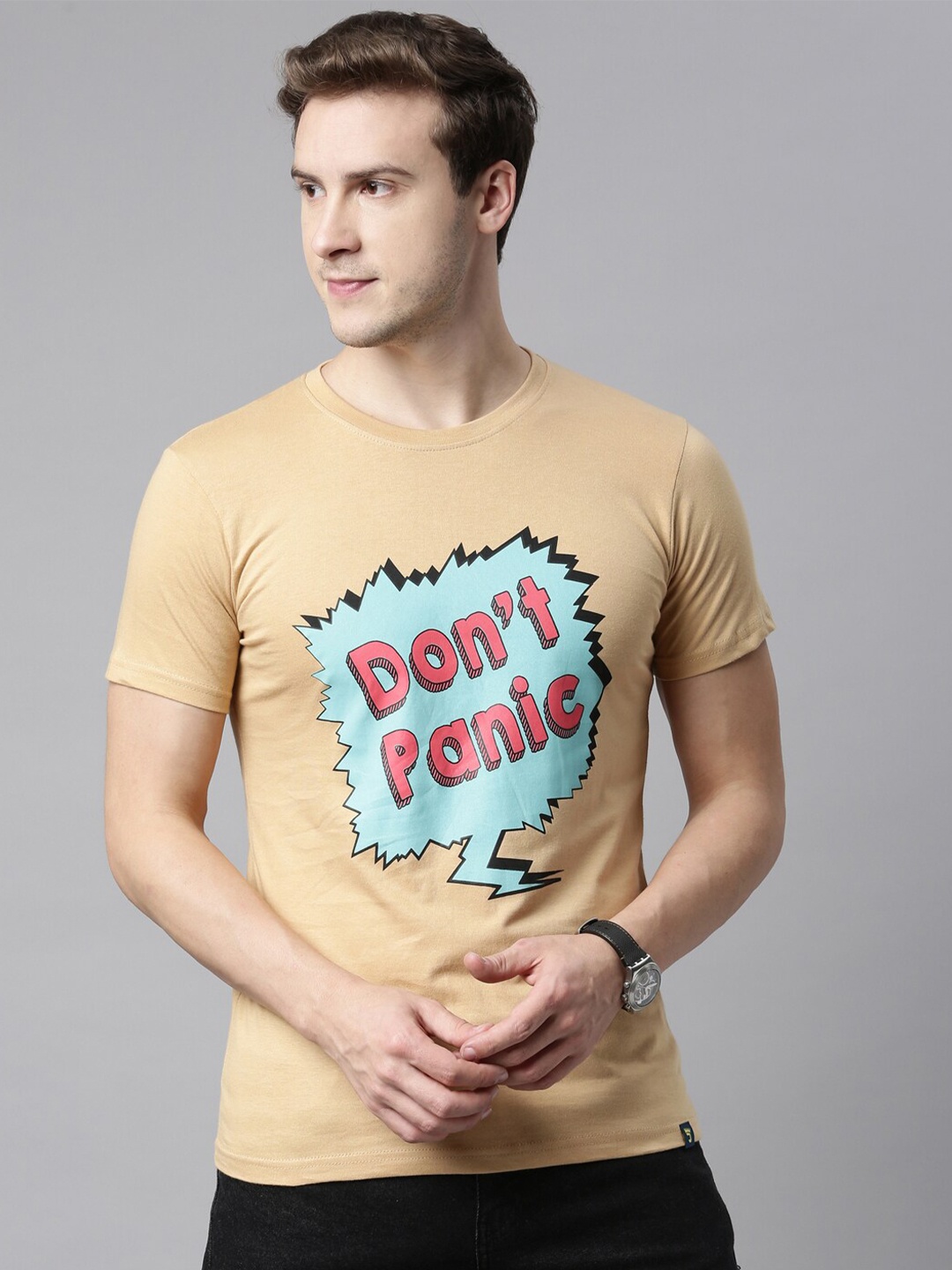 

Joven Men Beige Typography Printed T-shirt