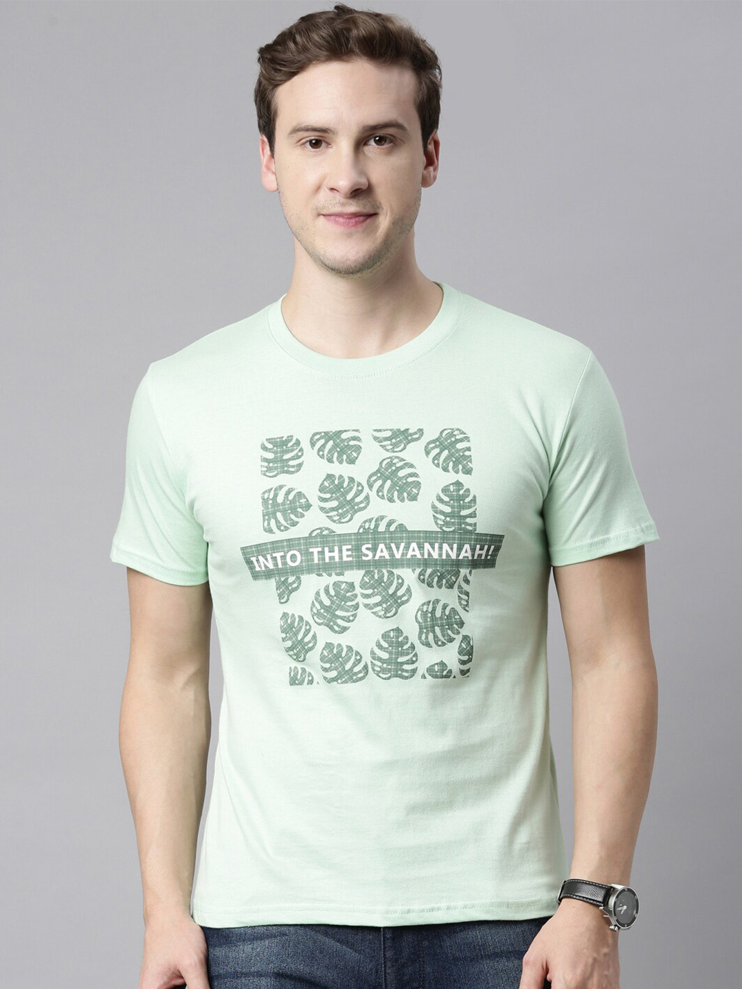 

Joven Men Lime Green Typography Printed Tropical T-shirt