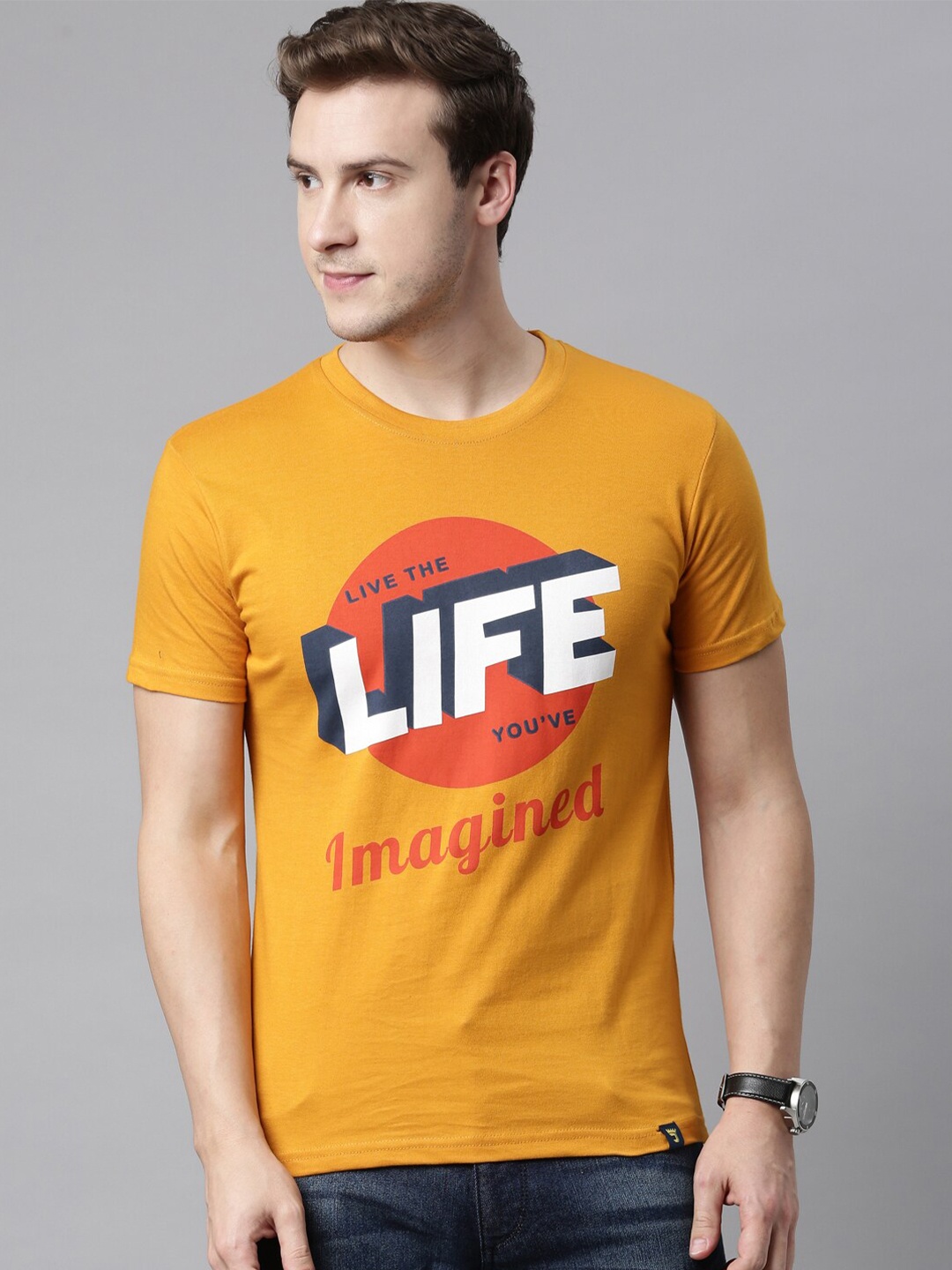 

Joven Men Yellow Typography Printed T-shirt