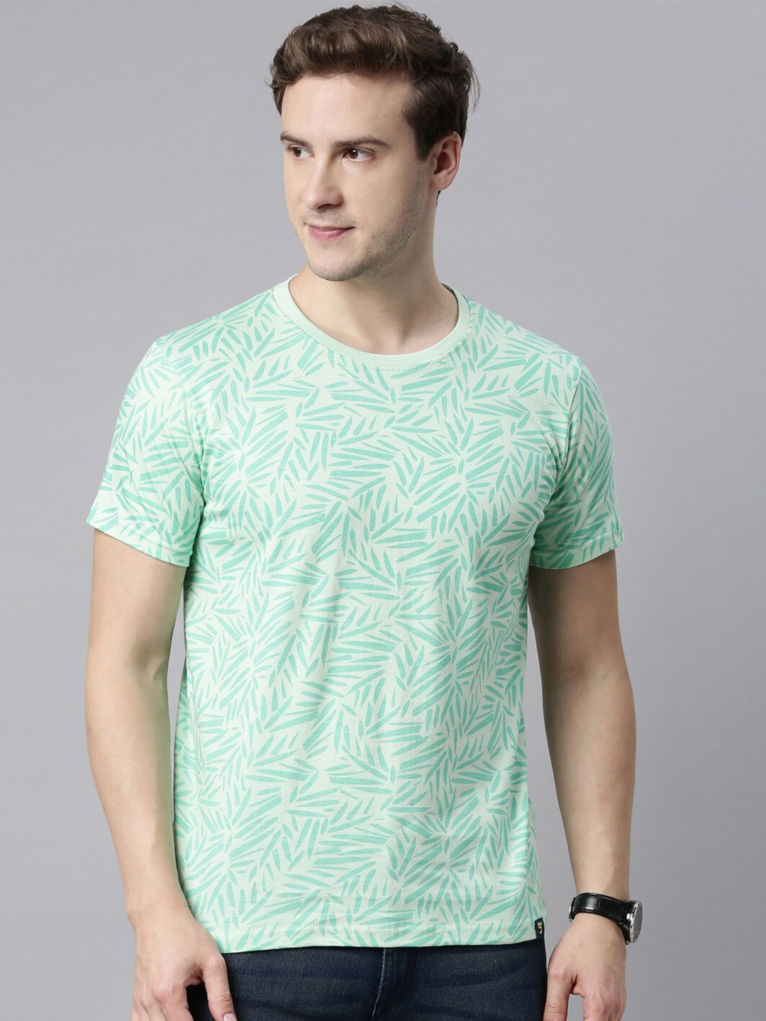 

Joven Men Lime Green Floral Printed Tropical T-shirt