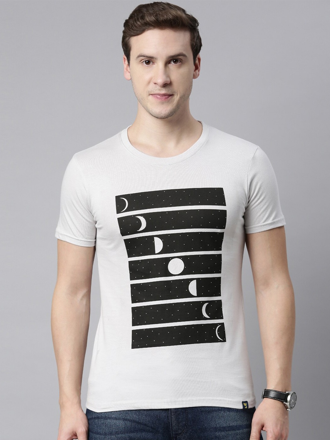 

Joven Men Silver-Toned Printed T-shirt