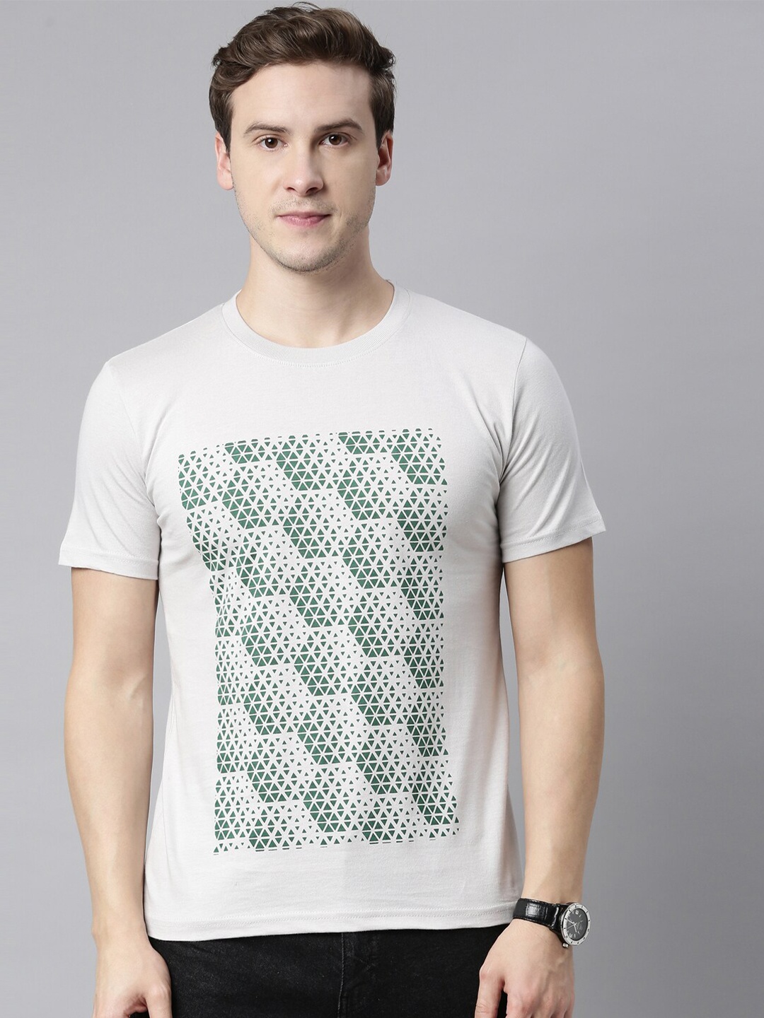 

Joven Men Silver-Toned Printed T-shirt