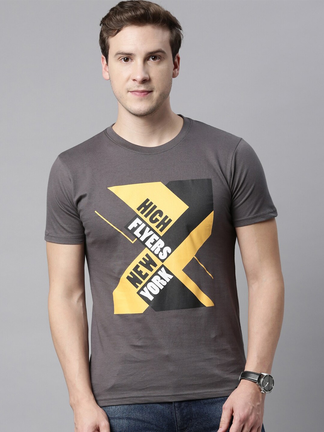 

Joven Men Charcoal Typography Printed Raw Edge T-shirt