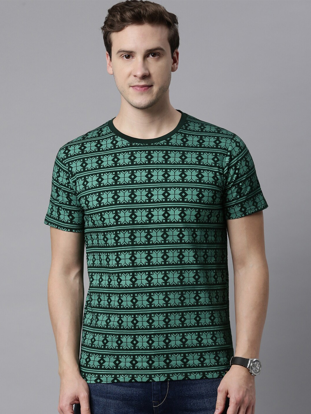 

Joven Men Green Checked Pockets T-shirt