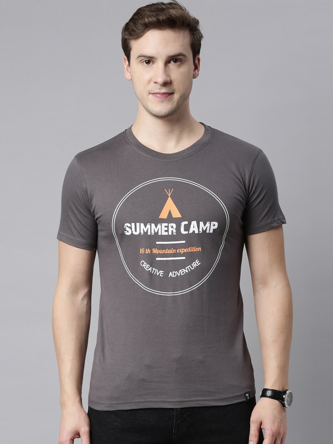 

Joven Men Charcoal Typography Printed T-shirt