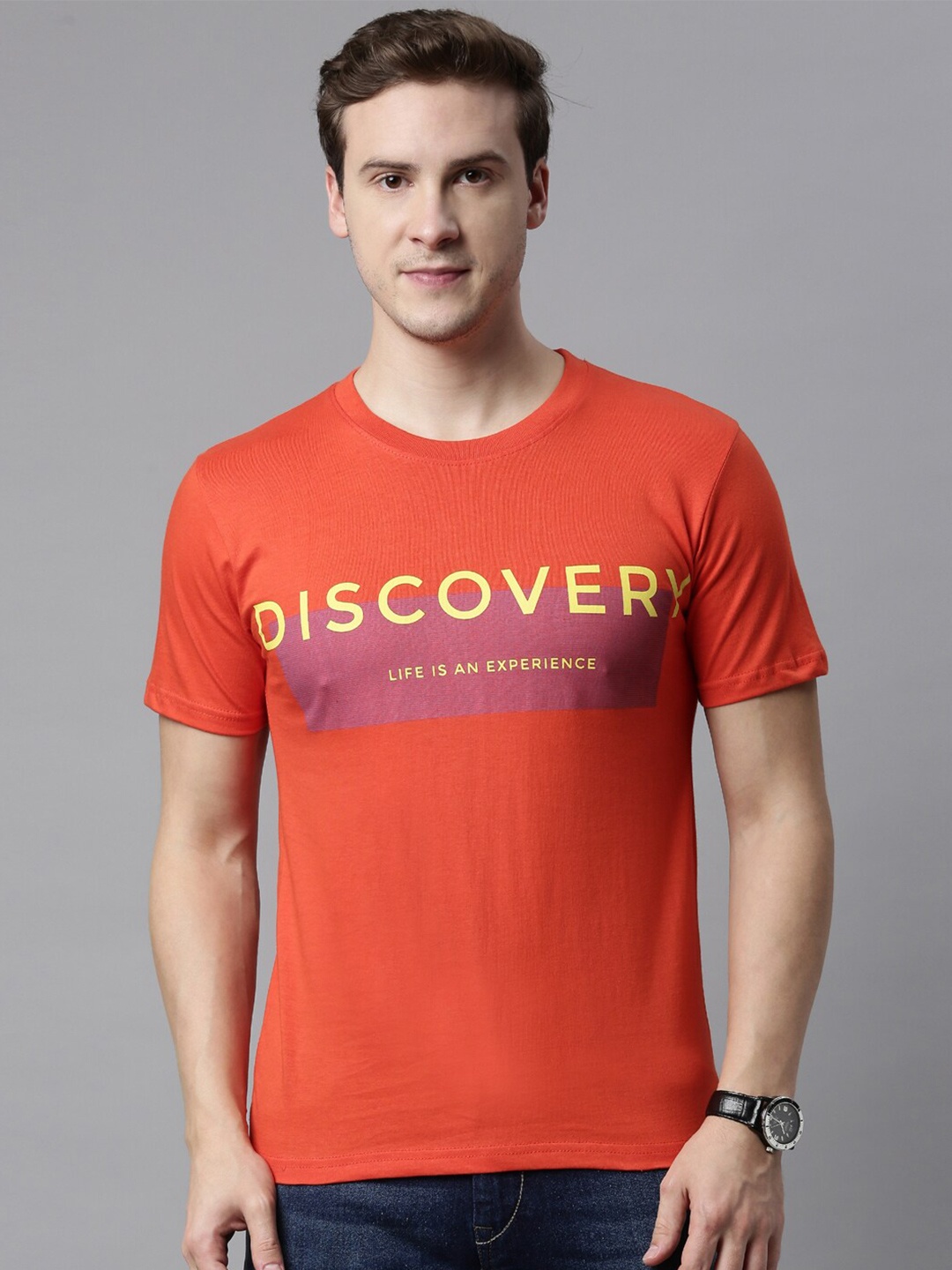 

Joven Men Red Printed Applique T-shirt