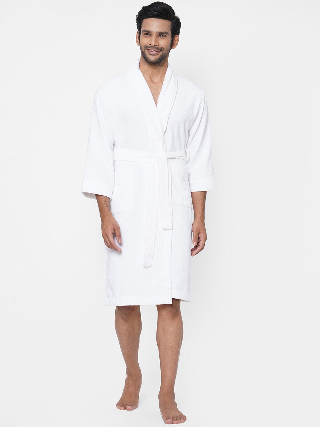 

SPACES Unisex White Solid Bath Robe