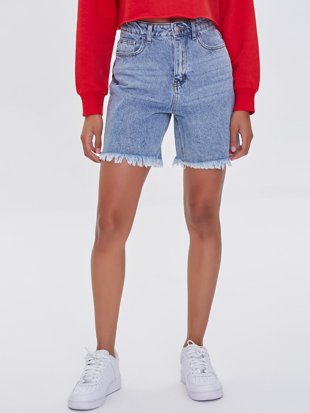 

FOREVER 21 Women Blue Washed Cotton Denim Shorts