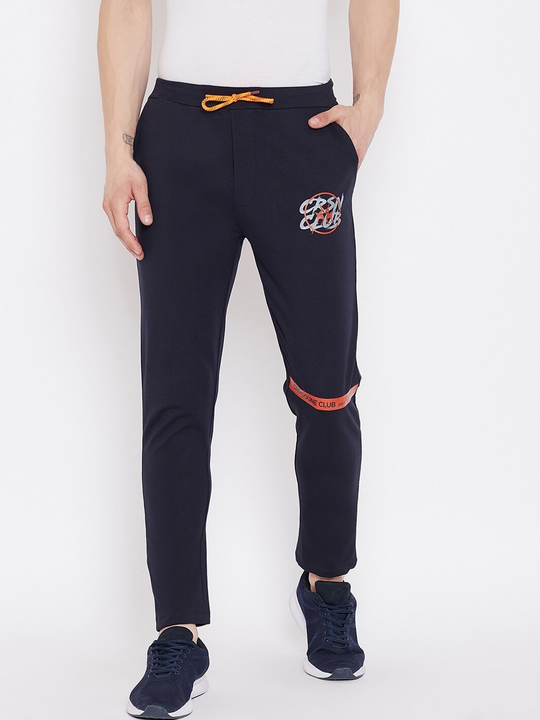 

Crimsoune Club Men Navy Blue & Grey Slim-Fit Printed Track Pants