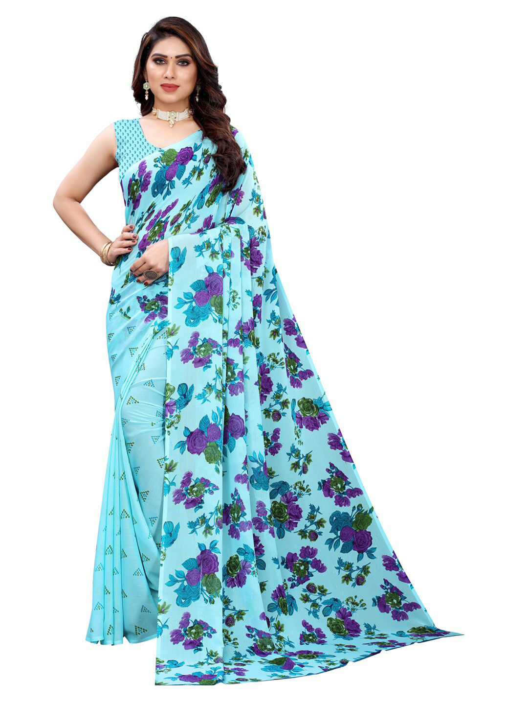 

KALINI Blue Floral Pure Georgette Saree