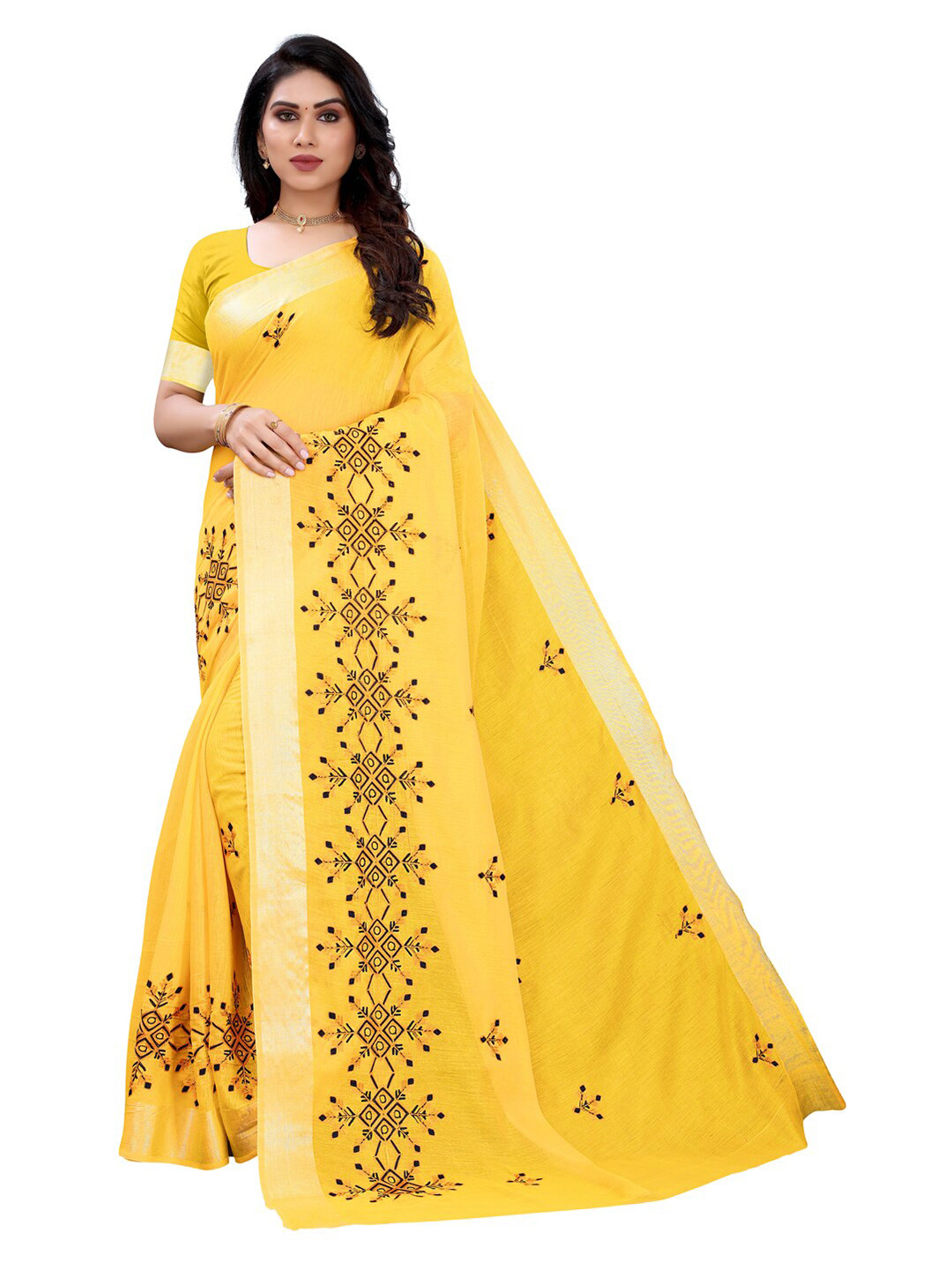 

KALINI Yellow & Black Floral Saree