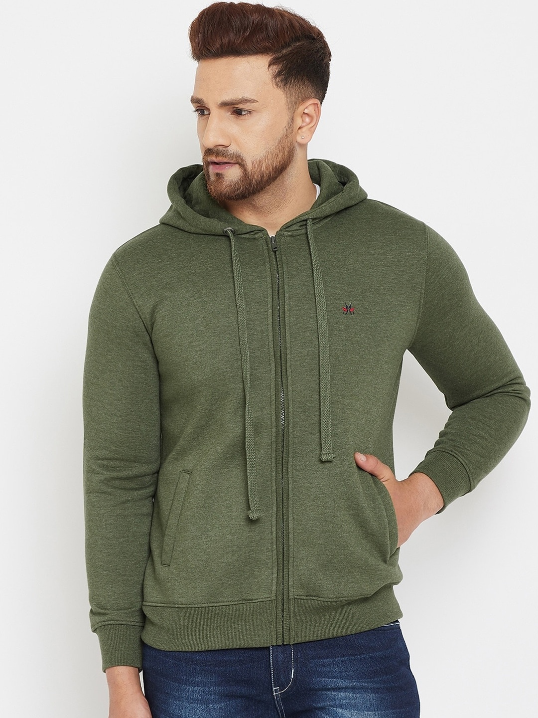 

Crimsoune Club Men Olive Green Hooded Sweatshirt