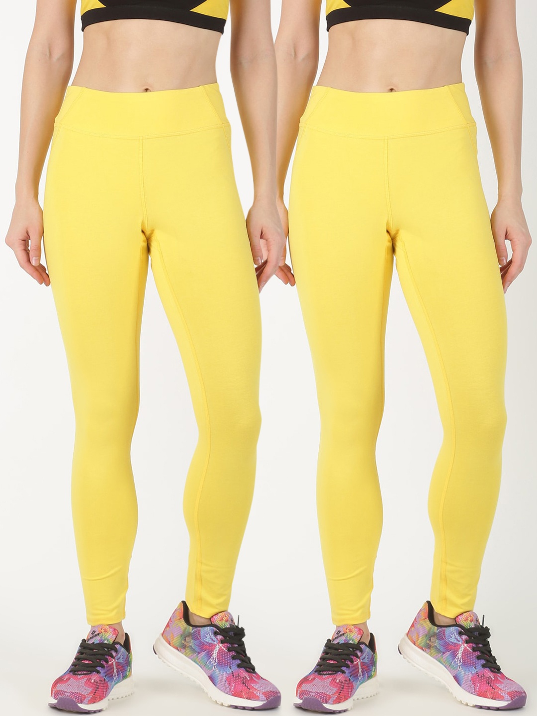

Soul Space Women Pack Of 2 Yellow Solid Ankle Length Stretchable Leggings
