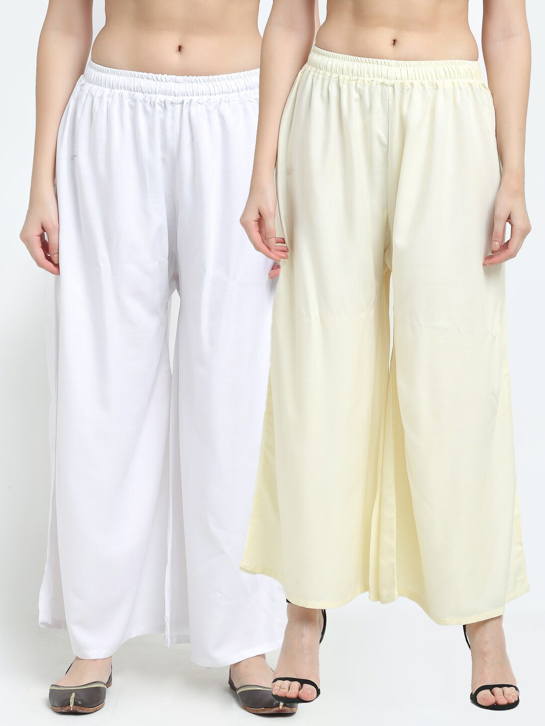 

TAG 7 Women Pack of 2 White & Yellow Flared Palazzos