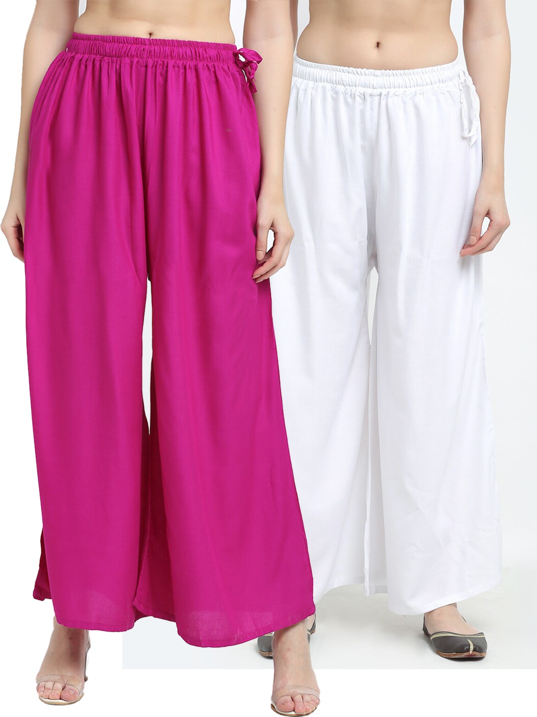 

TAG 7 Women Pink & White Pack Of 2 Flared Ethnic Palazzos
