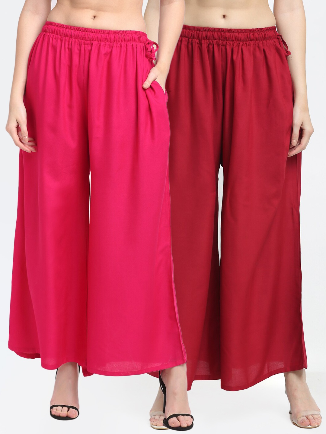 

TAG 7 Women Pack of 2 Maroon & Pink Flared Ethnic Palazzos