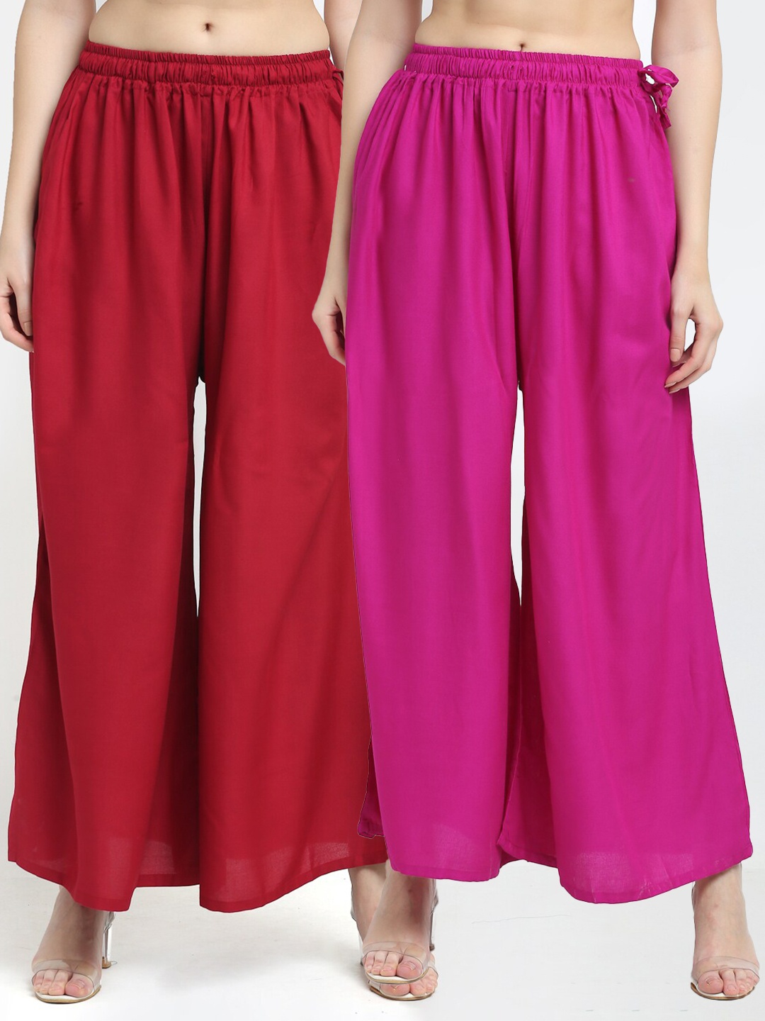

TAG 7 Women Red & Pink Pack Of 2 Flared Ethnic Palazzos
