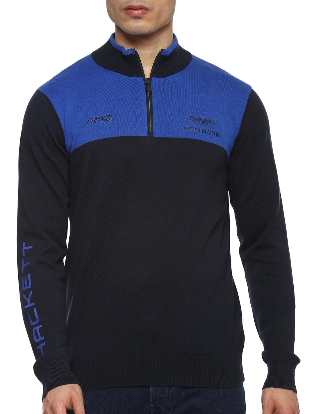 

HACKETT LONDON Men Blue Colourblocked Pullover with Zip Detail