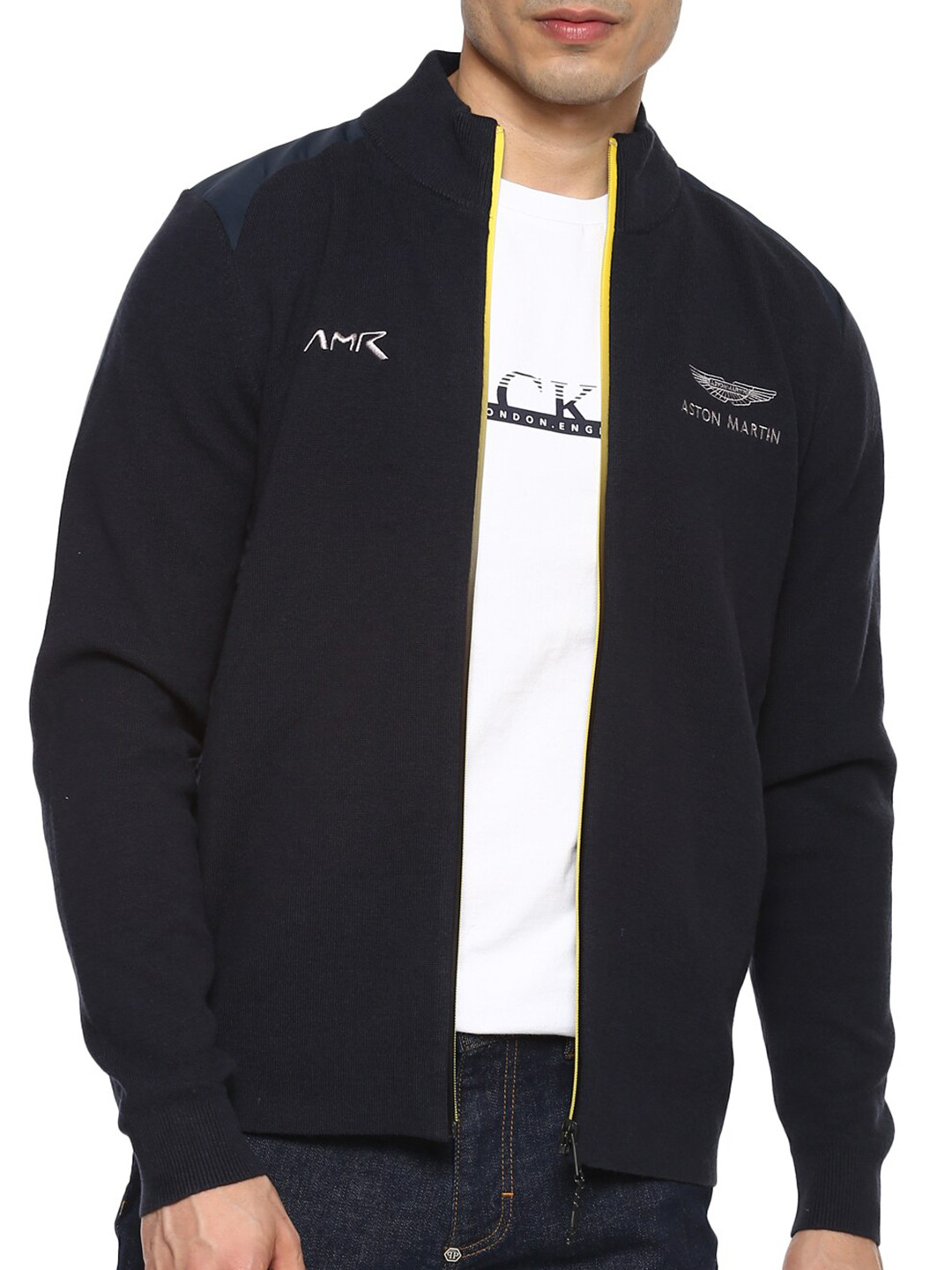 

HACKETT LONDON Men Navy Blue Pullover with Zip Detail