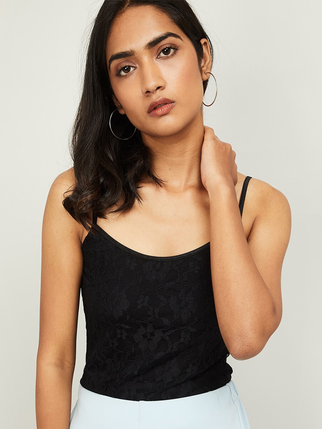 

CODE by Lifestyle Women Black Self Design Regular Top