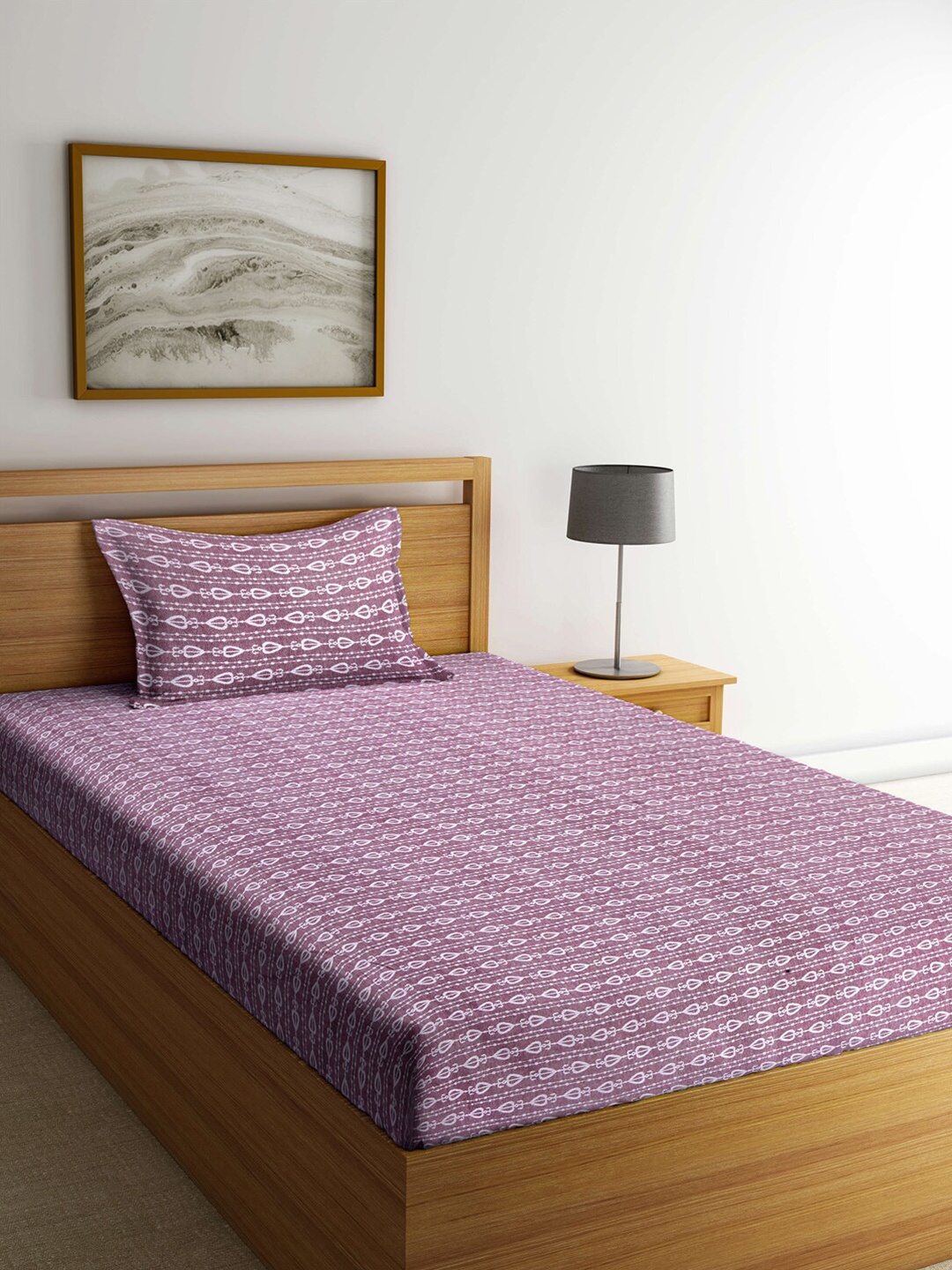 

Arrabi Purple & White Ethnic Motifs 300 TC Single Bedsheet with 1 Pillow Covers