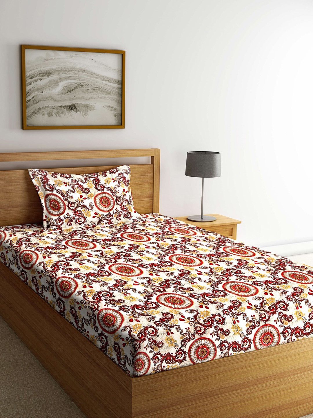 

Arrabi Brown & White Ethnic Motifs 300 TC Single Bedsheet with 1 Pillow Covers