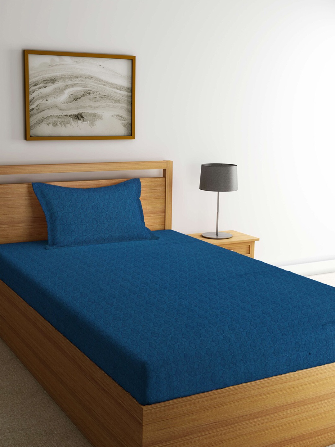 

Arrabi Blue Geometric 300 TC Single Bedsheet with 1 Pillow Covers