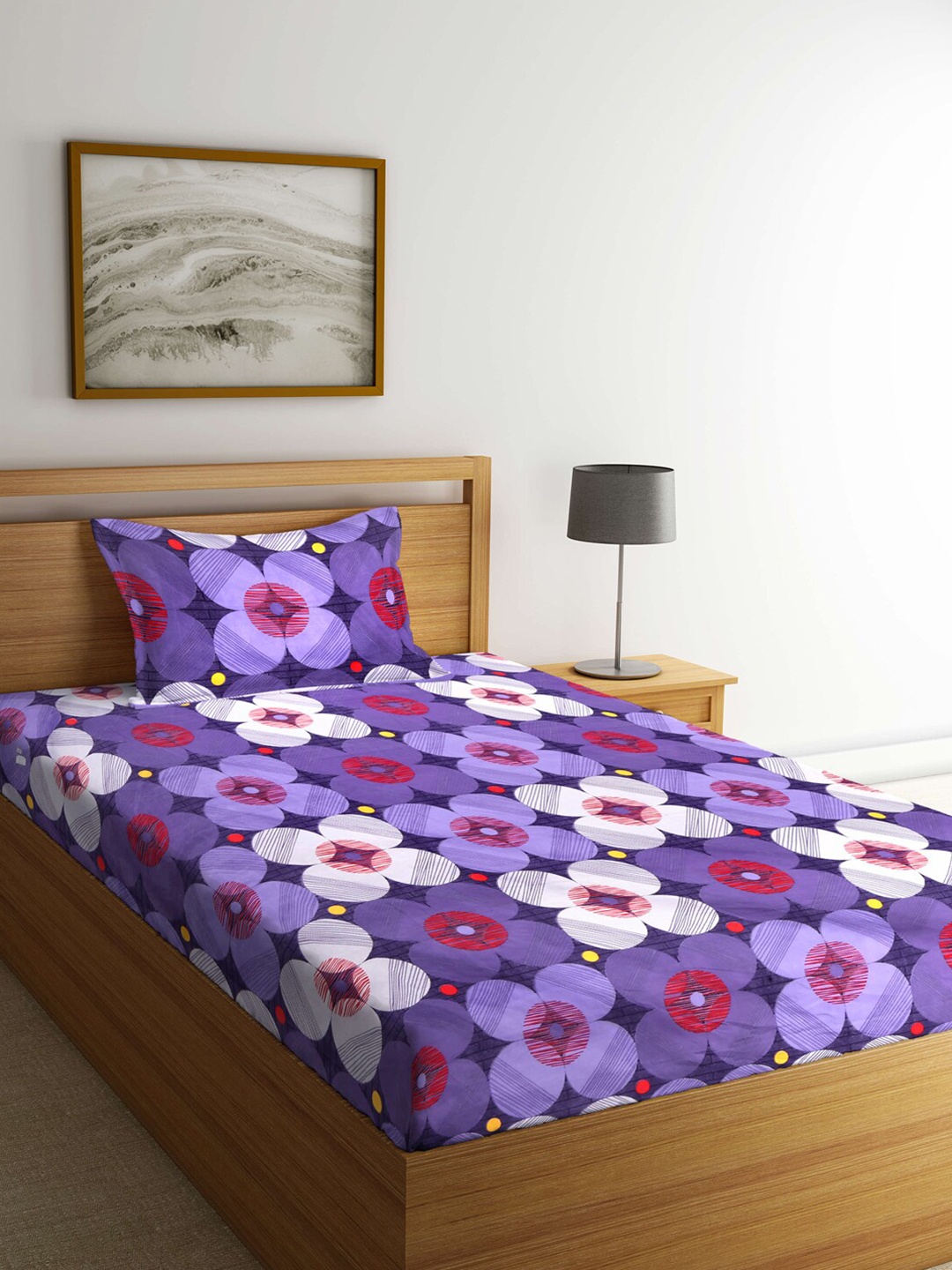 

Arrabi Blue & White Floral 300 TC Single Bedsheet with 1 Pillow Covers