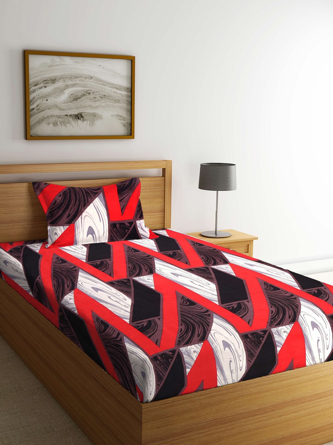 

Arrabi Red & White 300 TC Single Bedsheet with 1 Pillow Covers