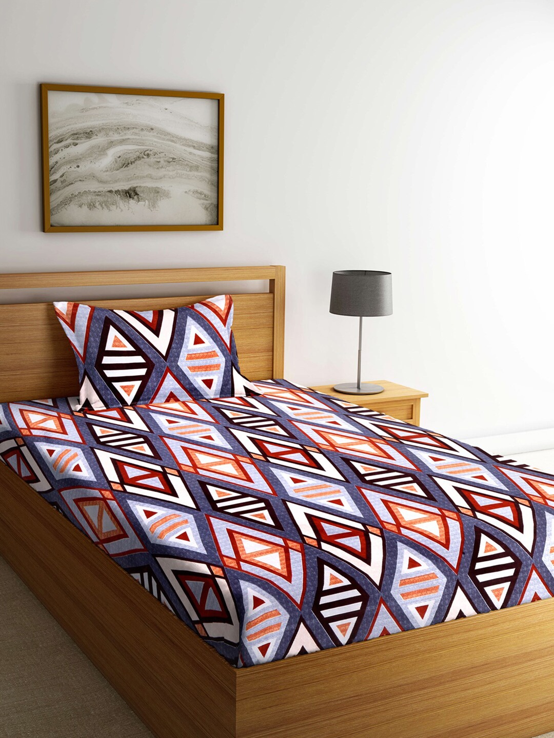

Arrabi Multicoloured Geometric 300 TC Single Bedsheet with 1 Pillow Covers, Multi