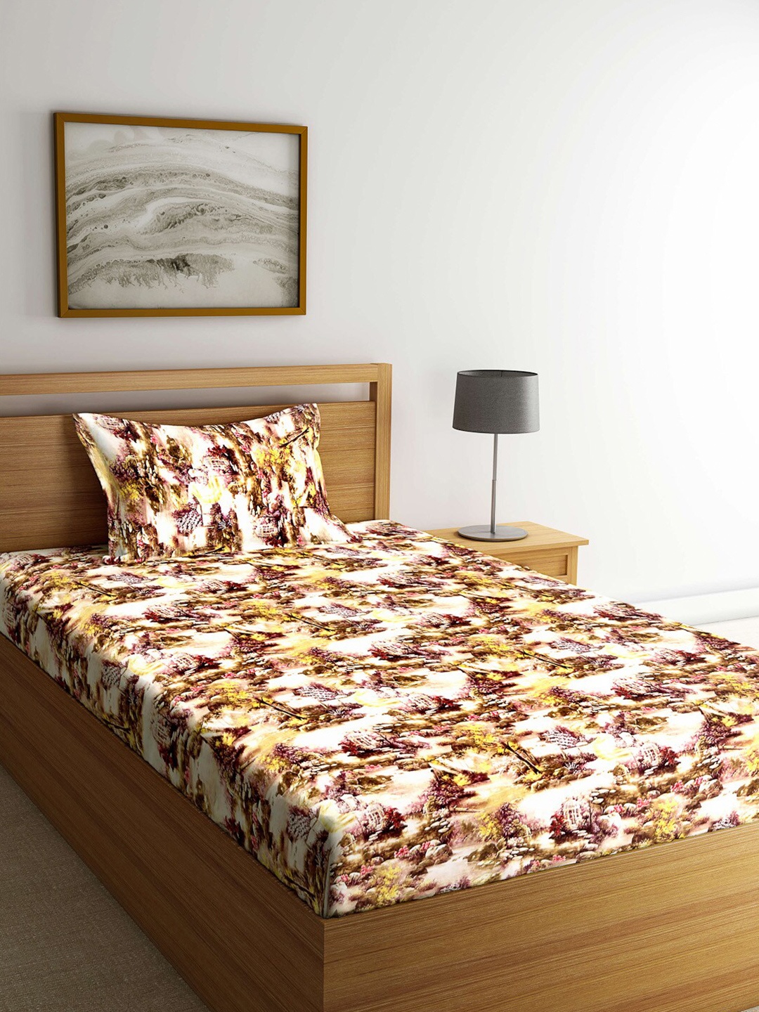 

Arrabi Multicoloured Floral 300 TC Single Bedsheet with 1 Pillow Covers, Multi