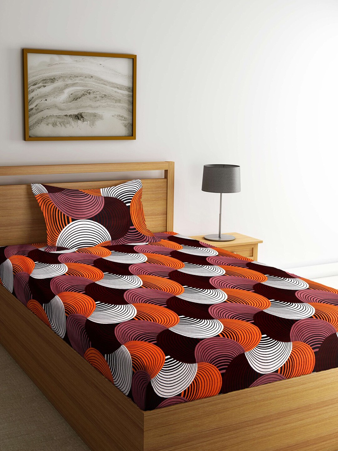 

Arrabi Brown & Orange Geometric 300 TC Single Bedsheet with 1 Pillow Covers