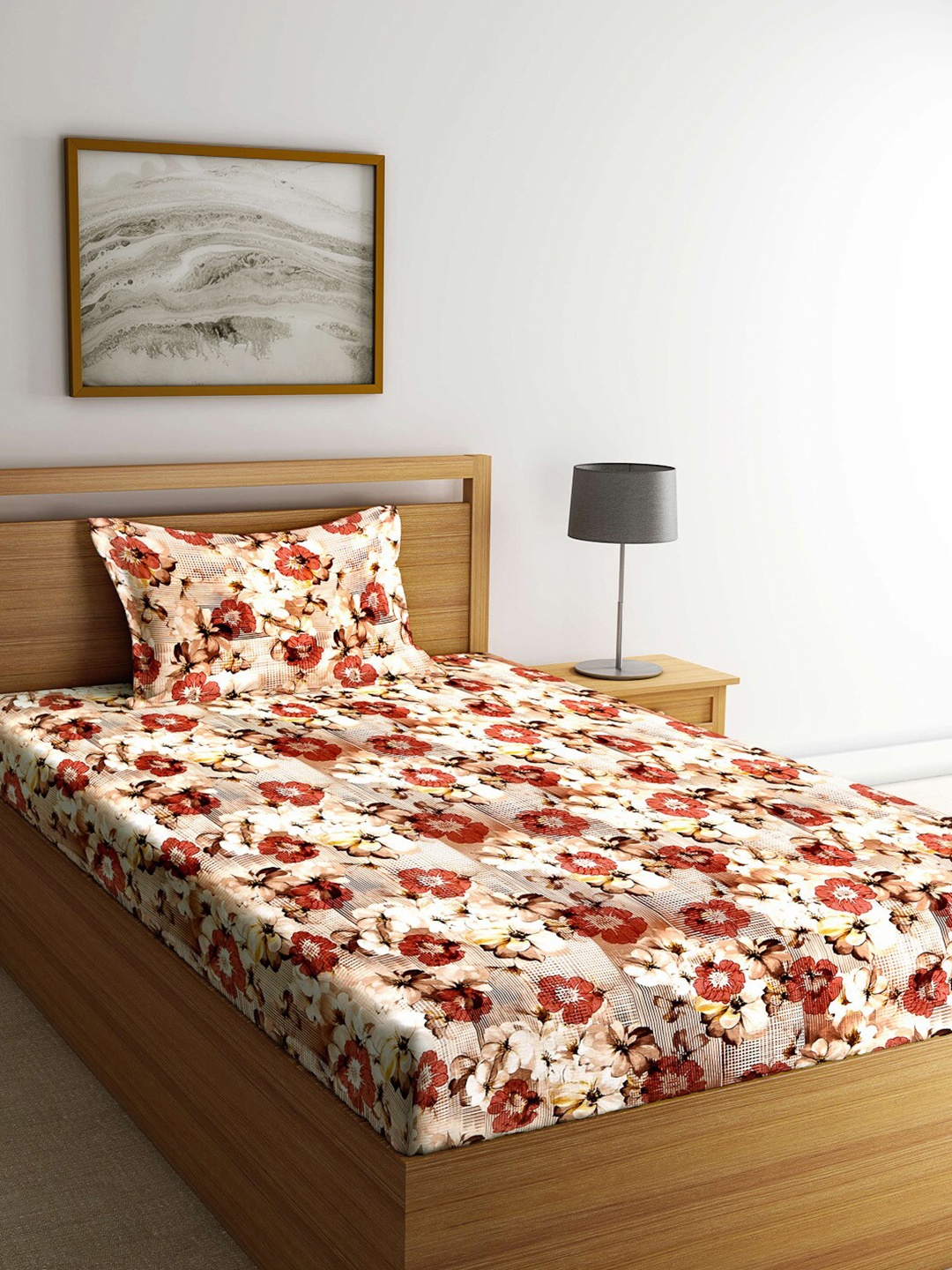 

Arrabi Multicoloured Floral 300 TC Single Bedsheet with 1 Pillow Covers, Multi