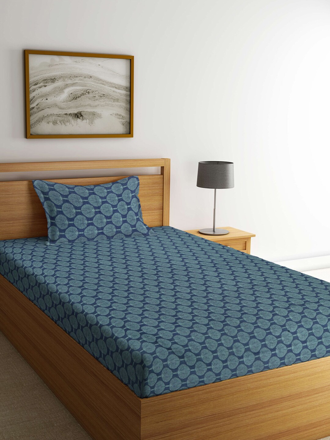 

Arrabi Teal Floral 300 TC Single Bedsheet with 1 Pillow Covers